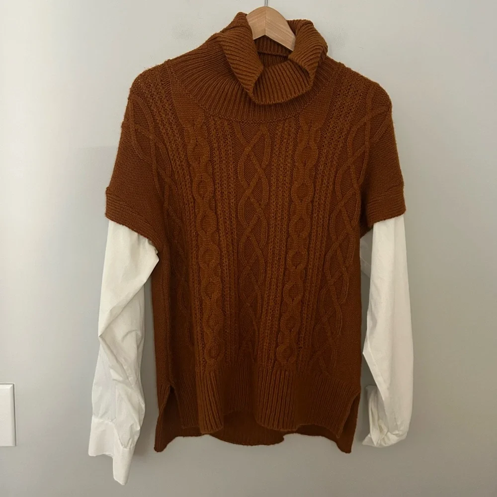 Anthropologie Layered Cable Knit Twofer Turtleneck Sweater - Picture 3 of 7